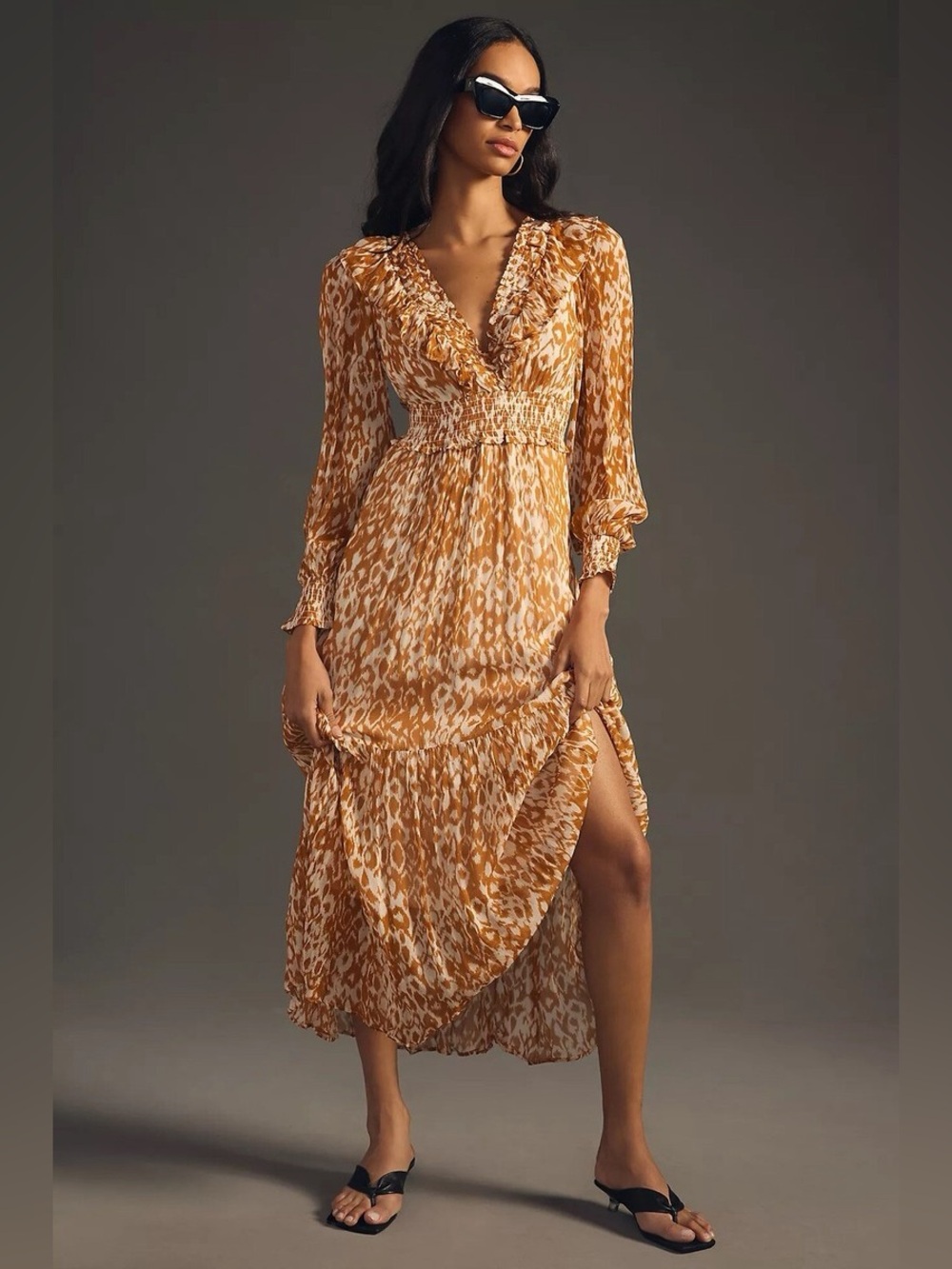By Anthropologie Ruffled V-Neck Dress Size XS - C72-119